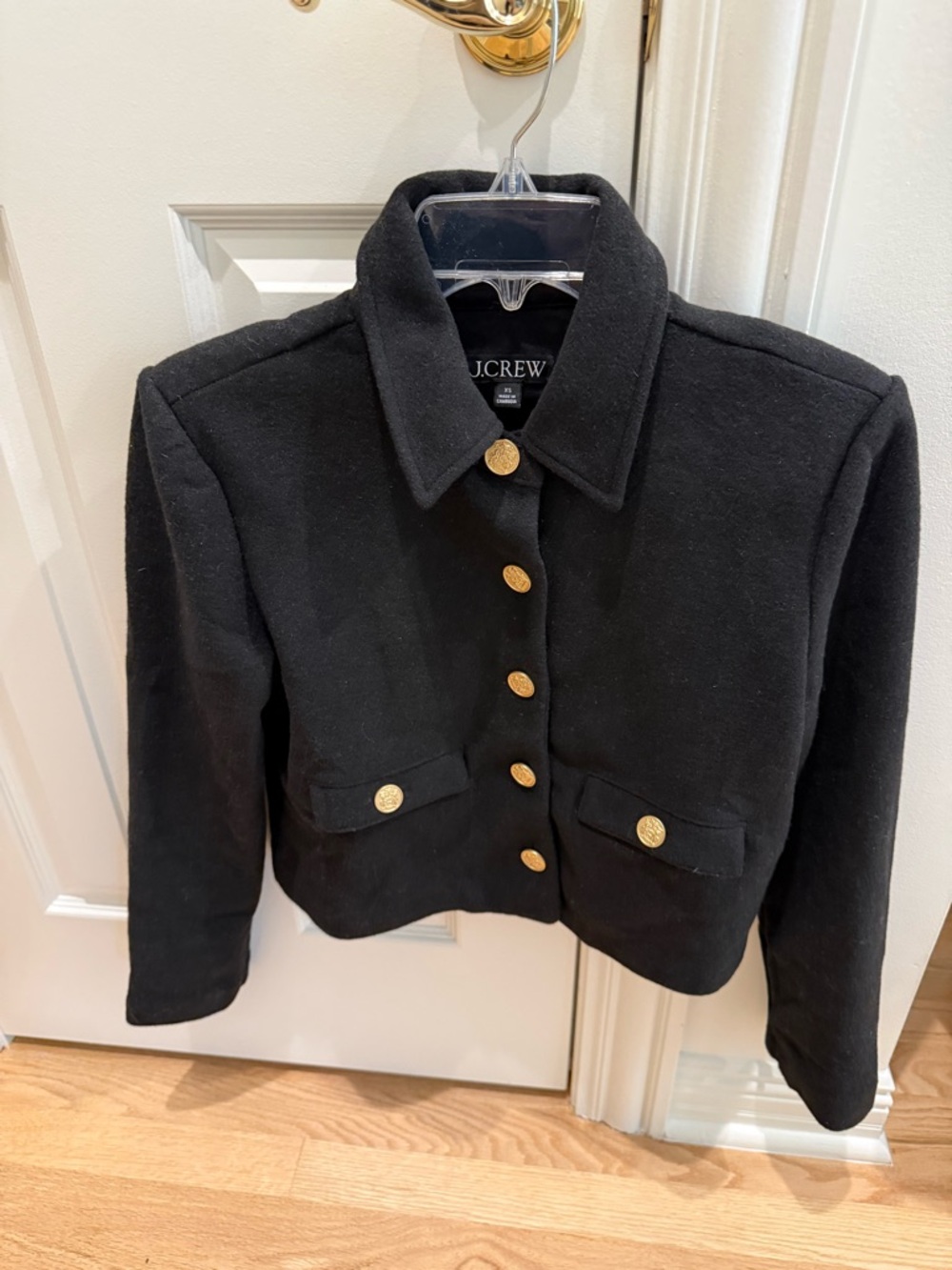 J. Crew Black Cropped Wool Blazer with Gold Buttons